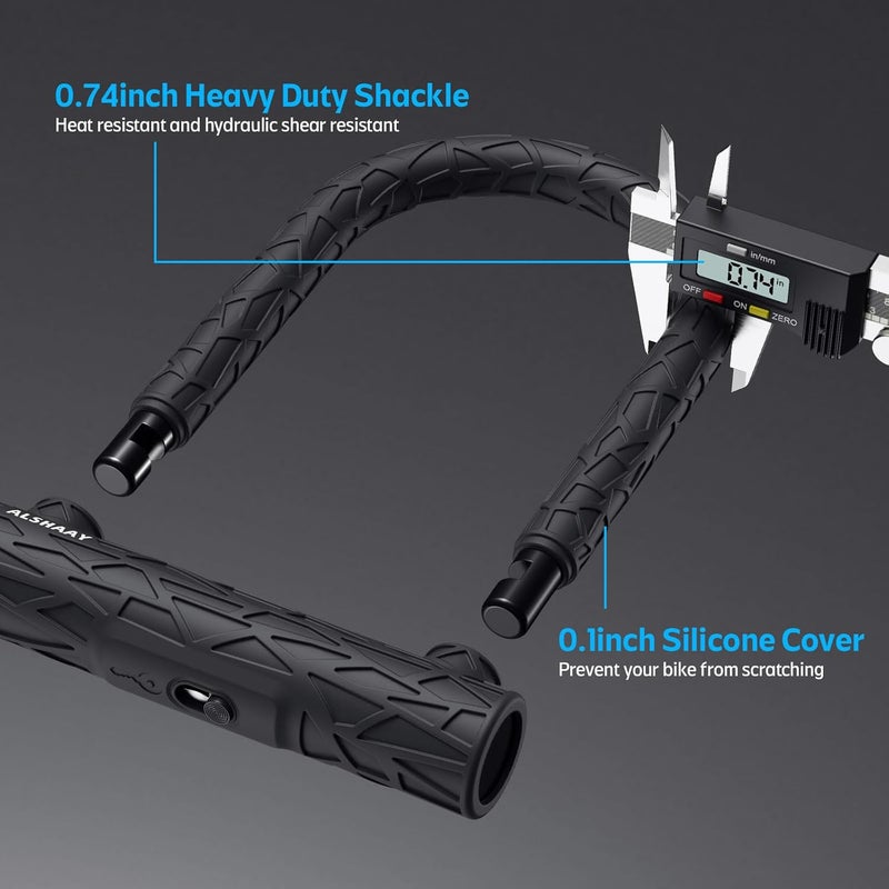 Alshaay Heavy Duty Bike U Lock - Super Strong 12 Ton Shear, 20mm U Shape Lock Anti-Theft Silicone Covered Electric Scooter Lock Keyhole with Sliding Cover 4ft Steel Cable with Mounting Bracket and 3 Keys(S) - Image 2
